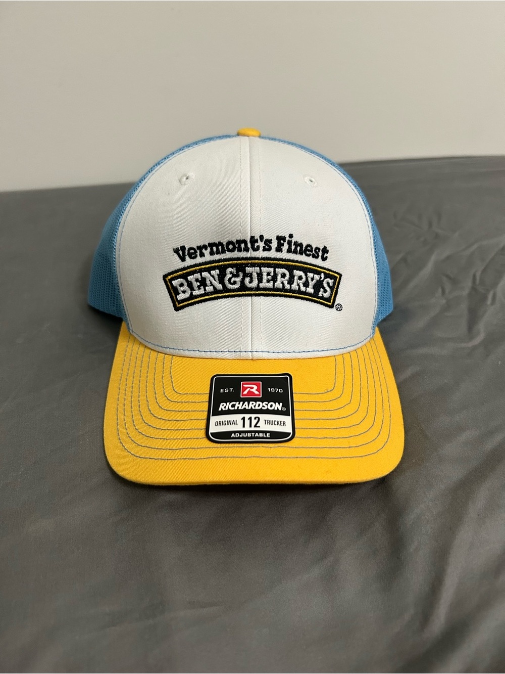 Ben and Jerry's Ice Cream Vermont's Finest Adjustable Hat Blue / Yellow New